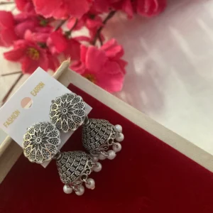 Royal Dome Oxidised Jhumka Earrings