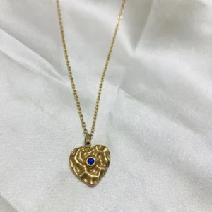 18K Gold Textured Heart Necklace – Anti-Tarnish Finish