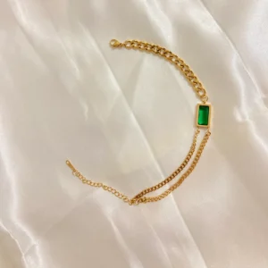 Emerald Luxe Dual-Chain Bracelet – Anti-Tarnish Gold Finish
