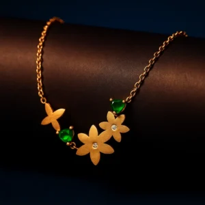Vamika Emerald Bloom Anti-Tarnish Floral Necklace